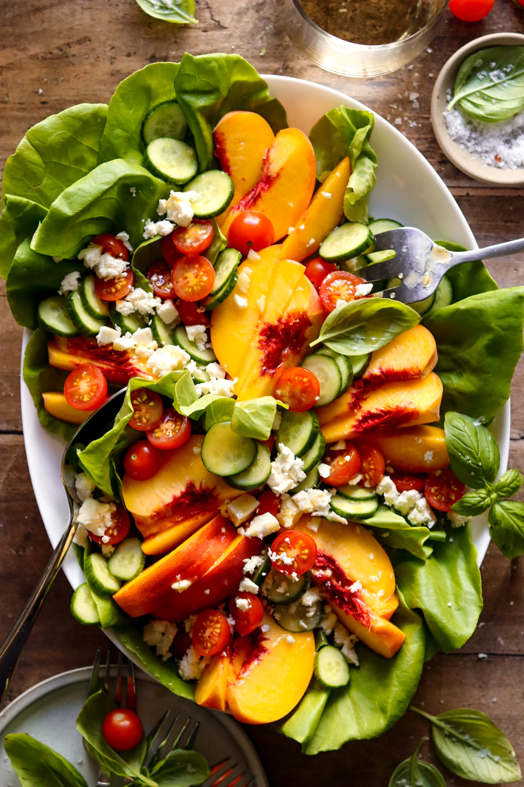 Tomato, Peach, And Cucumber Feta Salad With Honey Mustard Dressing ...